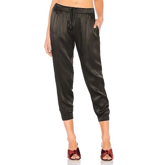 Revolve Enza Costa Jogger in Black Cropped Rayon Silky Drawstring Size 3 (Large)
